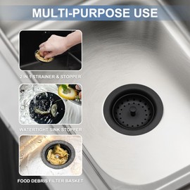 ZM Kitchen Sink Stainless Steel Deep Locking Basket Strainer with Drain Assembly,Black, 3-1/2 Inch Sink Drain Stopper Plug