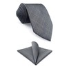 SHLAX&WING Solid Gray Men's Long Necktie Extra Large Pocket Square