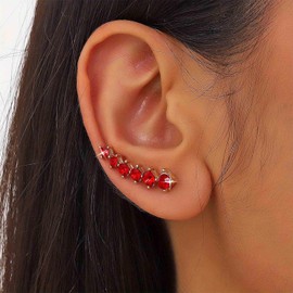 Allereyae Vintage Crystal Ear Climber Earrings Red Crystal Earrings Gold Ruby Earrings Ruby Gemstone Earrings Cz Crawler Earrings Jewelry for Women