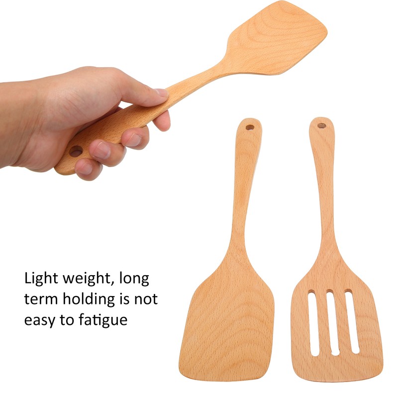 2Pcs Wooden Spatula Heat Resistant Light Weight Kitchen Cooking Utensils