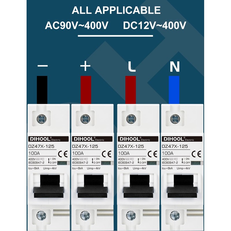 DIHOOL AC/DC Miniature Circuit Breaker,Single Pole 100 Amp,12V-400V,Non Polarized,Solar Disconnect