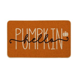 Artoid Mode Orange Hello Pumpkin Fall Doormat, Autumn Home Decor Low-Profile Switch Rug Door Mat Floor Mat for Indoor Outdoor 17x29 Inch