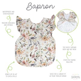 BapronBaby Flutter Delilah Floral Bapron - No Neck Tie Safer Bib for Baby & Toddler - Soft Waterproof Stain Resistant - Machine Washable - Sz Preschool 3-5yrs