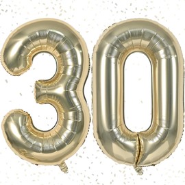 Number 30 Balloons, Champagne Gold 30 Number Balloons, 40 Inch Champagne Gold 30 Balloons Self Inflating, Large Foil Mylar Helium Gold Digit Balloons for 30nd 3rd Birthday Anniversary Party Decoration