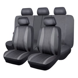 Flying Banner car seat Covers Full Set Faux Leather Air Mesh Breathable Man Lady Airbag Compatible Rear Bench Split 40/60 50/50 60/40 Truck Pick Up (Full Set - Low Back, Gray Gray)