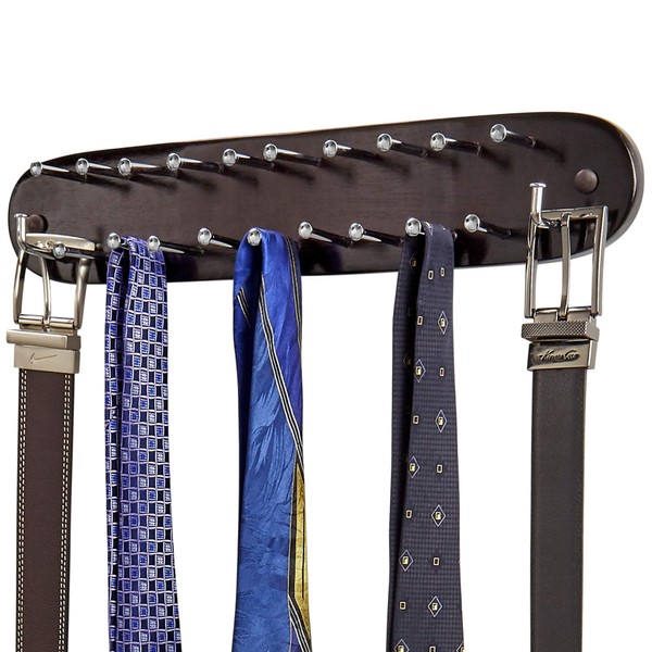 Richards Homewares 21 Closet Tie Rack, Belt Scarf Hanger-Natural Dark