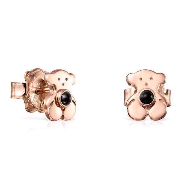 TOUS Aretes de Plata Vermeil Rosa con Motivo Oso Onix,