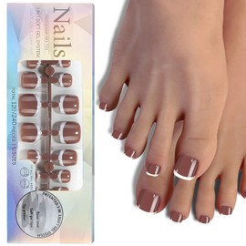 120PCS Press on Toenails French Tip Fake Toe Nails Short Square Glue on Toe Nail Press Ons Full Cover Acrylic Toenails for DIY x 12 Sizes Grayish Pink
