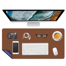 Writing Desk Pad Laptop Mat PU Leather Desk Blotter Pad Waterproof Durable Desk Mat Dual-Sided Writing Mat 16 X 24 Inch Anti-Slip Table Pad Protector for Office & Home (Espresso Brown/Midnight Blue)