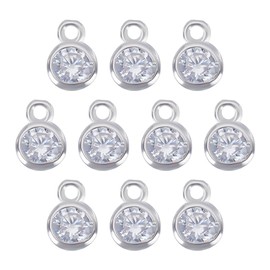PH PandaHall 10Pcs 925 Sterling Silver Charm Pendant Cubic Zirconia Charm Flat Round Charms Gemstone Pendants 4x5.5mm Silver Charms Metal Charms for Necklace Bracelet Earring Jewelry Making
