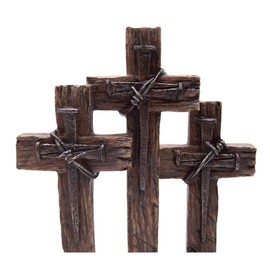 Trinity Nail Crosses on Rock Statue, 11 Inch, Spiritual Decor, Religious Crucifixion Sculpture for Home