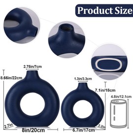 Modern Blue Ceramic Vase Set of 2 - Decorative Circular Blue Vases for Centerpieces, Farmhouse and Home Decor - Ideal for Living Room, Kitchen, Bedroom, Dining Table and Office Decor