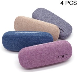 Dilireba Pack of 4 Hard Glasses Case, Portable Glasses Case Box, Hard Glasses Case, Portable, Linen Fabrics, Sunglasses Case, Hard Shell Case, Glasses Case, Scratch-Resistant Glasses Case for Men and