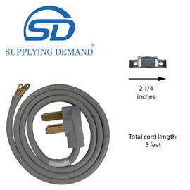 Supplying Demand 5 Foot 3 Wire Range Oven Cord 50-AMP 250 Volts 8 AWG Wire Compatible with All Major Residential Appliance Brands