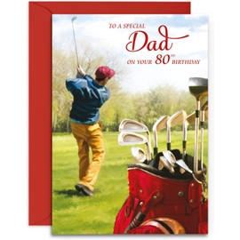 Dad 80th Golf Birthday Card - Medium Sized Card (A5 Size -148mm x 210mm) with Envelope