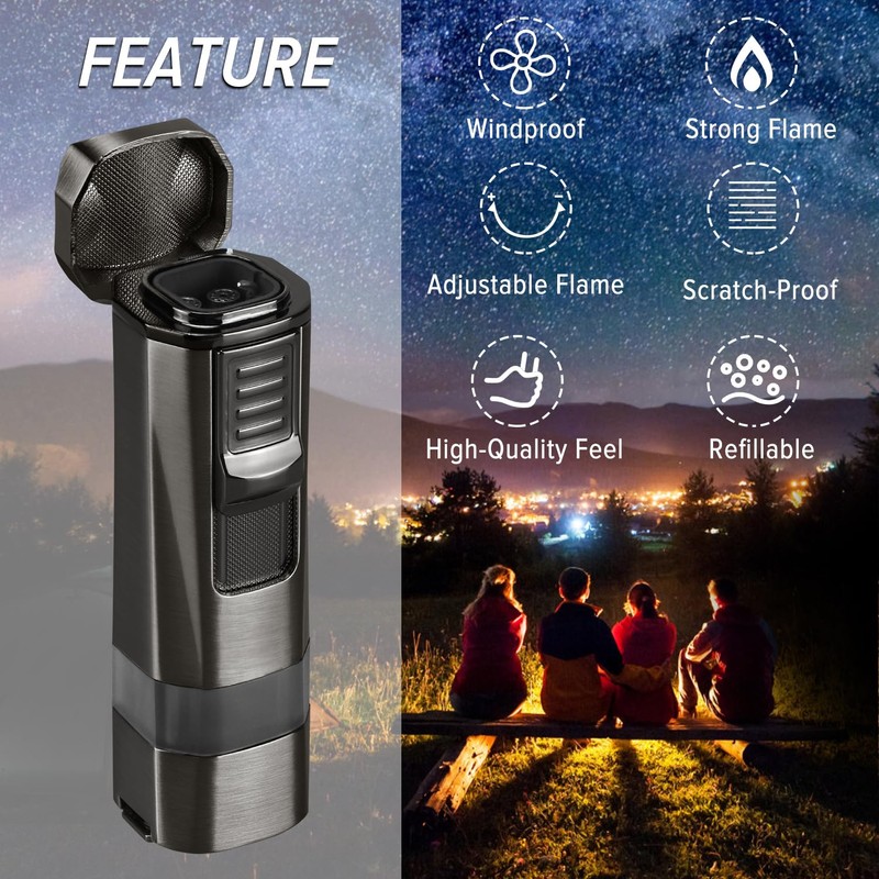 Kantion Torch Lighter, 4 Jet Flame Lighter Refillable Butane Windproof