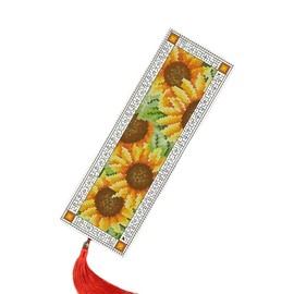 DIY Blank Canvas Bookmarks Beautiful Sunflowers Counted Cross Stitch Kits for Adult Kids Beginner Embroidery Crafts Needlework Bookmark for Student Gift 20x6cm