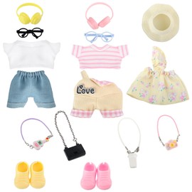Juego de ropa y accesorios para muñecas de 17 cm, paquete de 16 piezas (camisetas, vestidos, pantalones, monos, sombreros, bolsos, auriculares, zapatos y más) - Perfecto para peinar y combinar