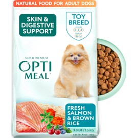 OPtimeal Dry Dog Food for Toy Breeds - Proudly Ukrainian - Tasty Dog Food Dry Recipe with Skin and Digestive Support for Adult Small and Toy Breed Dogs (3.3 Pound (Pack of 1), Salmon & Brown Rice)