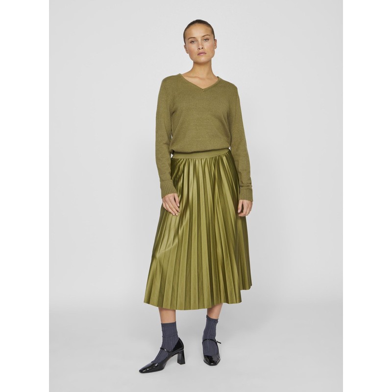 Vila Female Pleated Midi Skirt, Capulet Olive