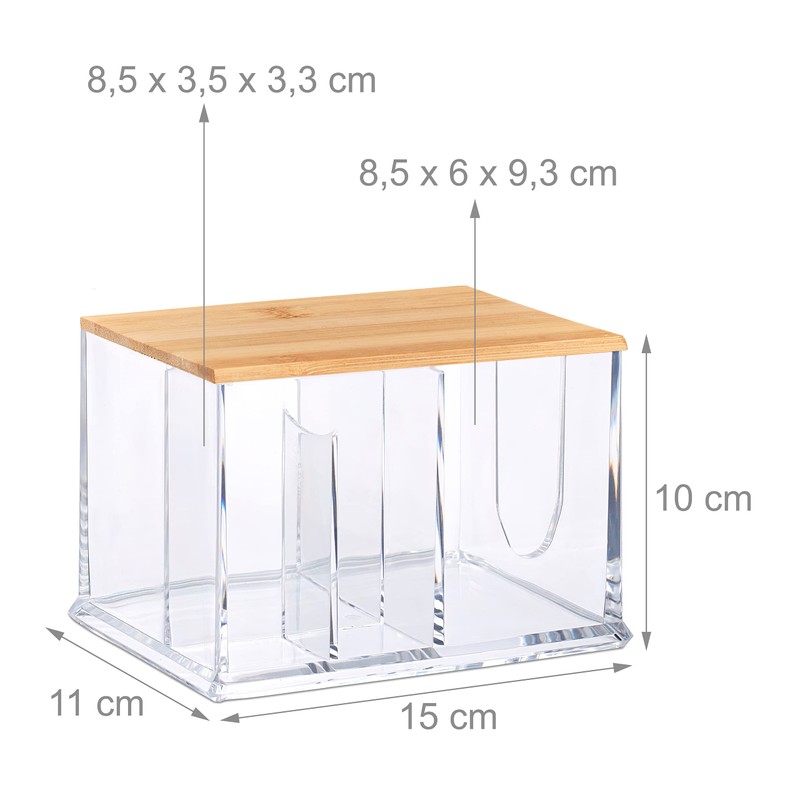 Relaxdays Cotton Buds Storage, Acrylic, Bamboo, Box with Lid, Small