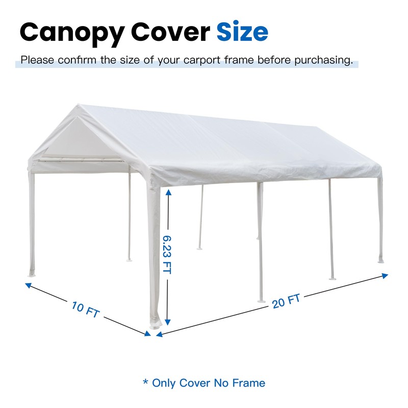 10x20 Canopy Replacement Cover,Carport Replacement Canopy Top for 10' x