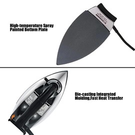 VITASUNHOW Heavyweight Dry Iron, No Steame No Holes, 9 Ft Cord, Non-Stick Soleplate, Overheat Safety Protection, Professional Electric Iron Use for Clothes Household and Many Industrial