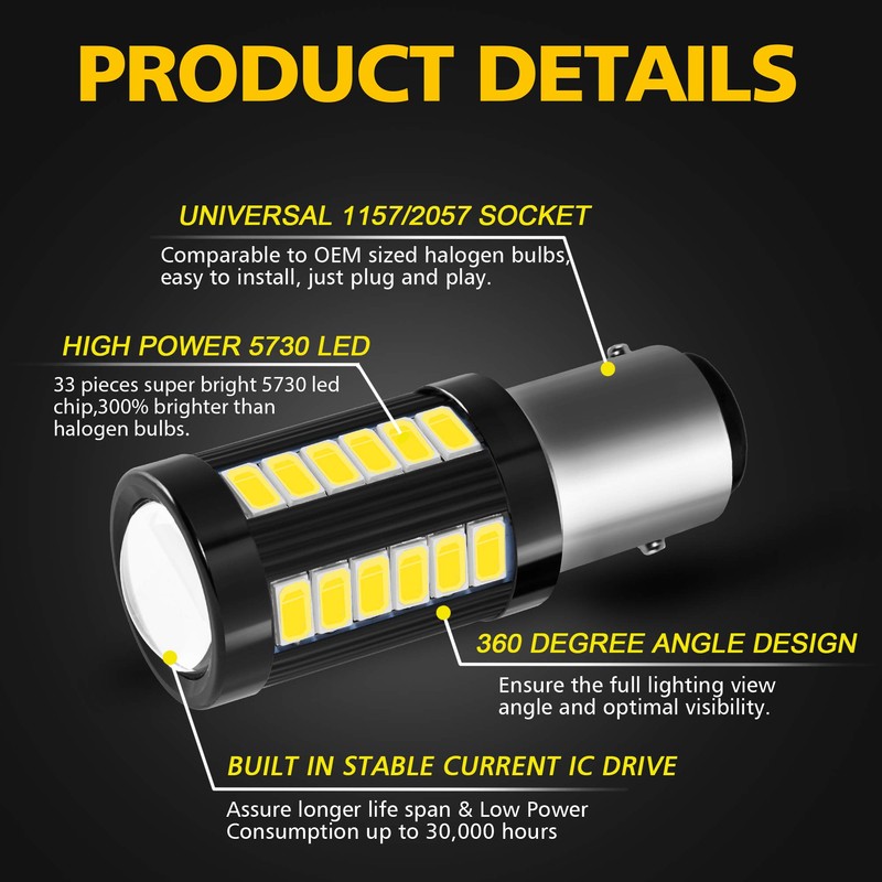 AUXLIGHT 1157 2057 2357 7528 BAY15D 1400 Lumens Super Bright