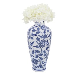 Sagebrook Home Bud Ceramic Vases Chinoiserie Decorative Ceramic Flower Vase Accent Piece, Living Room, Bathroom, Office, Bedroom Décor, Flower Arrangement Centerpiece, 13" H, Blue White