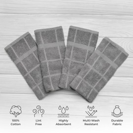 Mellow Buff 100% Cotton Terry Dish Towels, 4 Pack Plain, 16 x26 Inches, Super Soft and Absorbent, Perfect for Kitchen Cleaning and Dish Washing | Light Gray …