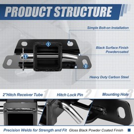 Auto Dynasty Rear Trailer Hitch, 2" Receiver Compatible with 2020-2024 Kawasaki Teryx KRX 4 1000, Heavy-Duty UTV Receiver Hitch Adapter Kit, 1500Lbs Max Towing Capacity, Powdercoated Black