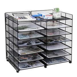 TQVAI Organizador de papel de escritorio de 7 niveles, 12 ranuras de malla para encimera, organizador de correo de archivos, estantes deslizantes ajus