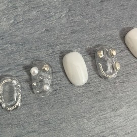 ˡᴬᴺᵀᶤˡ Pearl Pebble Handmade Nail Tip - Short Oval Mini / ˡᴬᴺᵀᶤˡ 진주 조약돌 수제네일 팁 - 숏오발미니