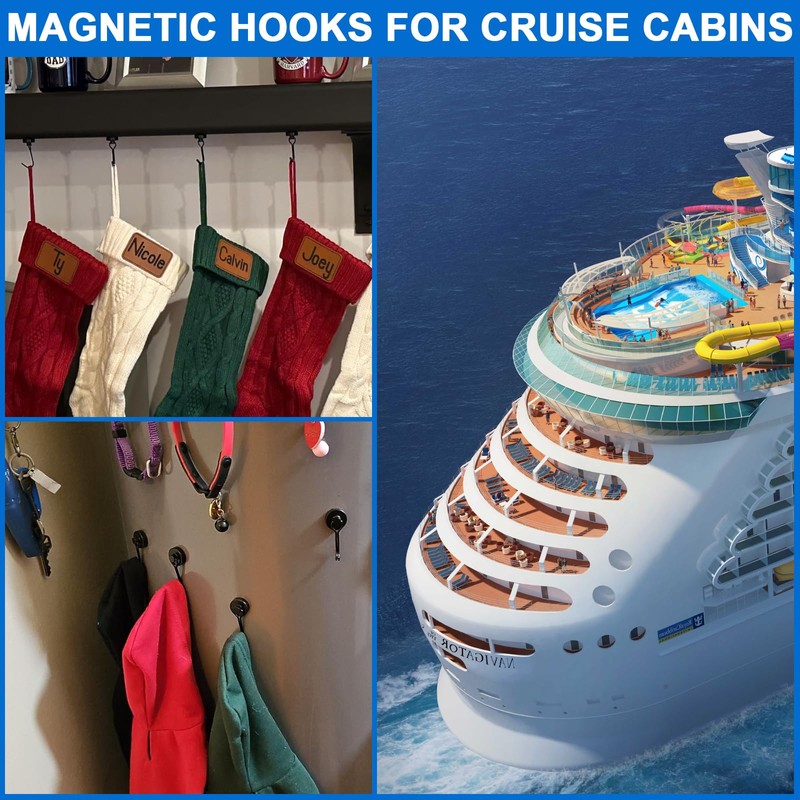 LOVIMAG Magnetic Hooks for Cruise Cabins,110Lbs Black Swivel Magnet Hooks,Heavy
