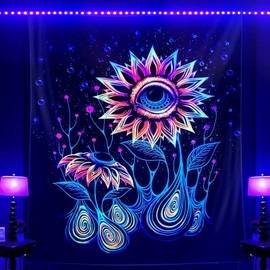 ADDWel Blacklight Sunflower Tapestry, Hippie Eye Tapestry Glow In The Dark, UV Reactive Black Light Upright Posters Wall Hanging for Bedroom Dorm Living Room Backdrop Decor
