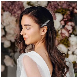 Iaceble Boho Crystal Leaf Hairclips Pin Olive Leaf Side Clip Barrette Rhinestone Branch Hairpin Clips Silver Cz Bridal Hair Pins Decorative Hair Accessories for Women and Girls Headdress (Silver)