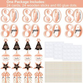 Boao Rose Gold Birthday Party Decoration Set Golden Birthday Party Centerpiece Sticks Glitter Table Toppers for Women Party Decorations Supplies, 24 Pieces(80 Years)