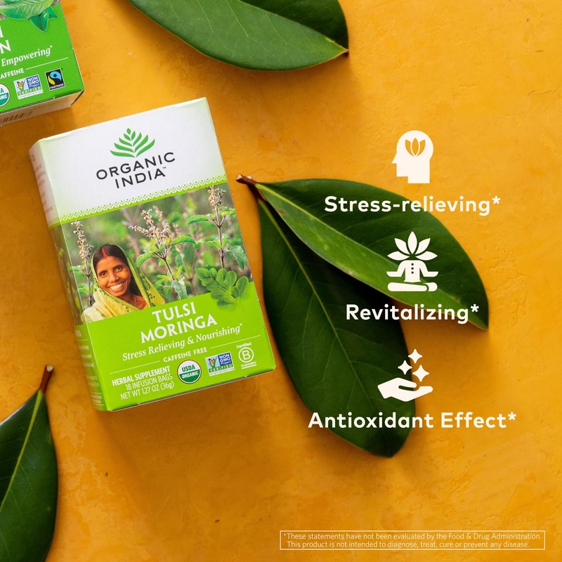 ORGANIC INDIA Tulsi Moringa Tea Bags- Holy Basil, Lemongrass, Moringa