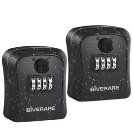 GIVERARE 2 Pack Key Lock Box, 4 Digits Combination Lockbox Wall Mount Outside, Waterproof Outdoor Key Hider for House Key Storage, Resettable Code Safe Security Password Boxes with Mounting Kit-Black