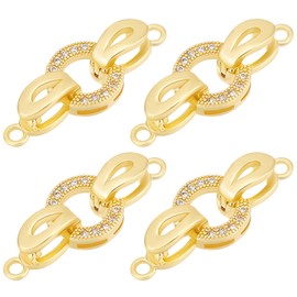 Beebeecraft 1 Box 6 Pieces 18K Gold-Plated Folding Clasps Cubic Zirconia Oval Extension Clasp End Caps For Bracelet Necklace Jewellery