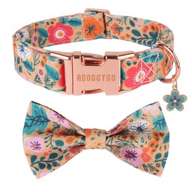 ADOGGYGO Floral Dog Collar with Bow, Detachable Cute Flower Bowtie, Metal Buckle, Adjustable Floral Collars for Large Dogs Boy Girl (Large)