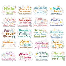 200 PCS Spanish Phrases Posters Stickers, Classroom Bulletin Board Labels with Learning Materials - Spanish Language Decals for School Wall & Study Spaces