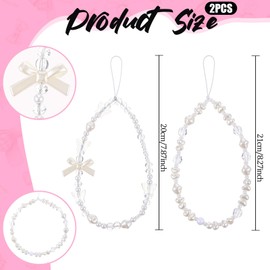 Aphumedc 2 Pcs Pearl Camera Wrist Strap Beaded Phone Keychain Cute Bracelet Charms Y2k Lanyard Accessories Women Jewelry Decoration for Wallet Bag Pendants Decor - Beach Style