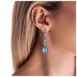 Yheakne Vintage Teardrop Sapphire Earrings Blue Crystal Dangle Earrings Long Sapphire Cz Earrings Blue Hollow out Teardrop Earrings Jewelry for Women and Girls