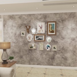 Bumoo Concrete Wallpaper Peel and Stick 24×200In Gray Contact Paper Waterproof Limewash Cement Industrial Tan Thick Self-Adhesive Vinyl Metallic Removable PVC for Laundry Living Room Basement