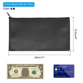 PATIKIL 11"x 6" Bank Deposit Bag, 4Pcs Money Bag Bank Bag Security Money Pouch Receipt Holder for Tickets Coin Makeup Cosmetics Bills, Black/Deep Blue