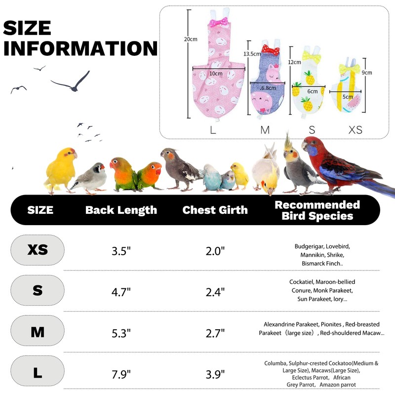QBLEEV Bird Diaper Flight Suite, Reusable Parrot Nappy Cockatiel Clothes