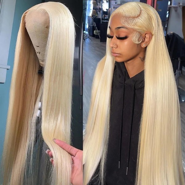 Blonde Human Hair Lace Front Wigs for Black Women 150% Density Brazilian Silky Straight 613 HD Lace Front Wig with Baby Hair Pre Plucked Bleached Knots 18 Inch