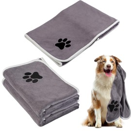 Binlava 2er Set Hundehandtuch extra saugfähig, Schnelltrocknend Haustier Mikrofaser Handtücher, Weich und Langlebig Trocknend - 100 x 50 cm Ideal für Kleine, Mittelgroße & Hunde(Grau)