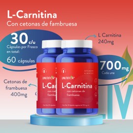L Carnitina con Cetonas de Frambuesa con 60 capsulas de 400mg | 2 meses de rendimiento | 100% Natural, Vegano y Sin gluten | Pack 2 frascos con 30 capsulas cada uno | Suplemento Alimenticio | LIV NUTRITION